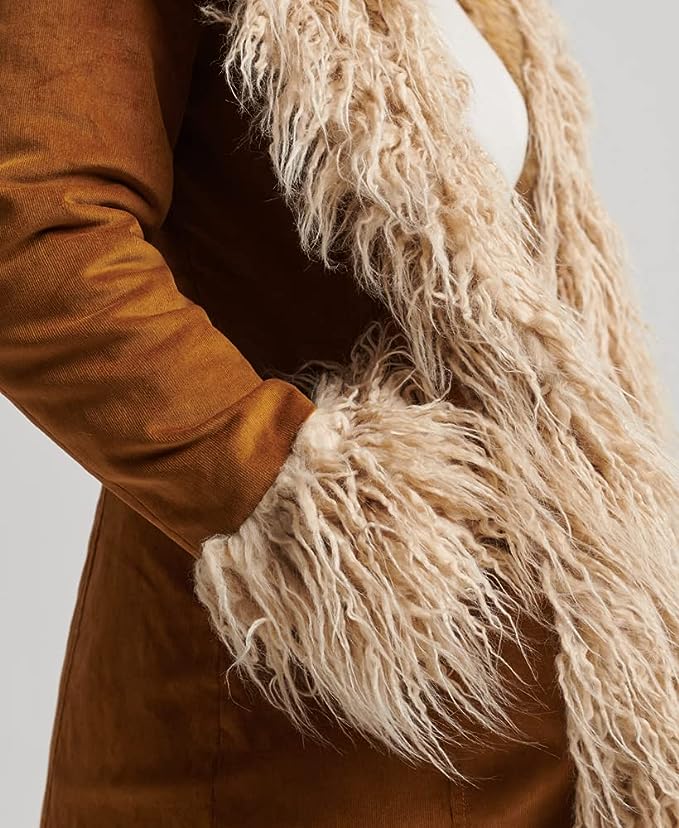 Superdry Women's Faux Fur Lined Longline Afghan Coat Black Size: 6