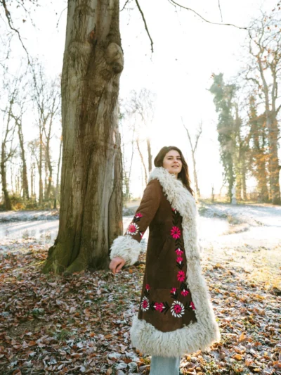 pink brown afghan coat