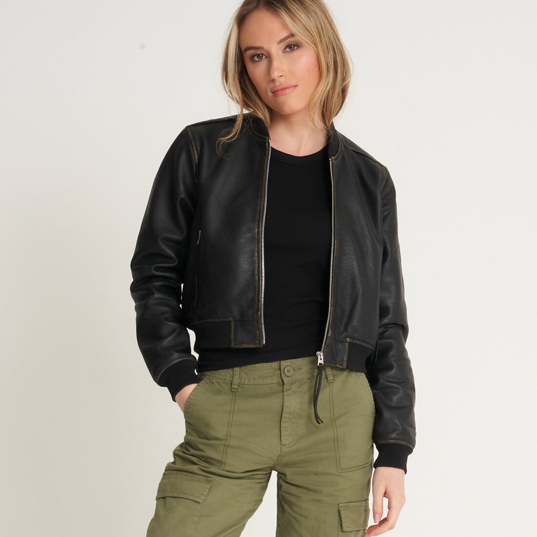 Womens Leather Jacket Bomber