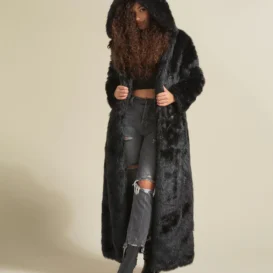 Long Faux Fur Coat With Hood