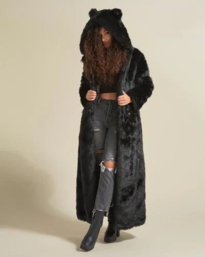 Long Faux Fur Coat With Hood