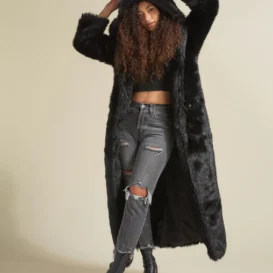 Long Faux Fur Coat With Hood