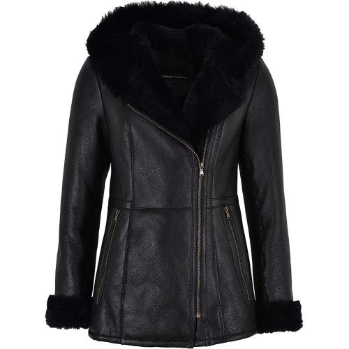 black sheepskin coat ladies