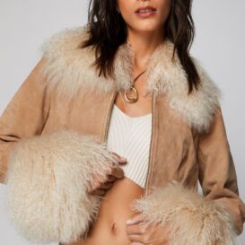 Premium Real Suede Real Shearling Afghan Coat