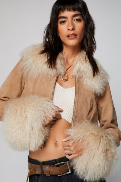 Premium Real Suede Real Shearling Afghan Coat