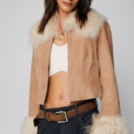 Premium Real Suede Real Shearling Afghan Coat